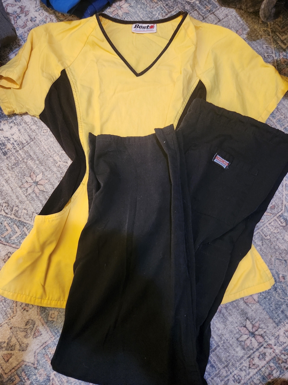 Medical Scrub Set - Yellow and Black Women's Pants & Top